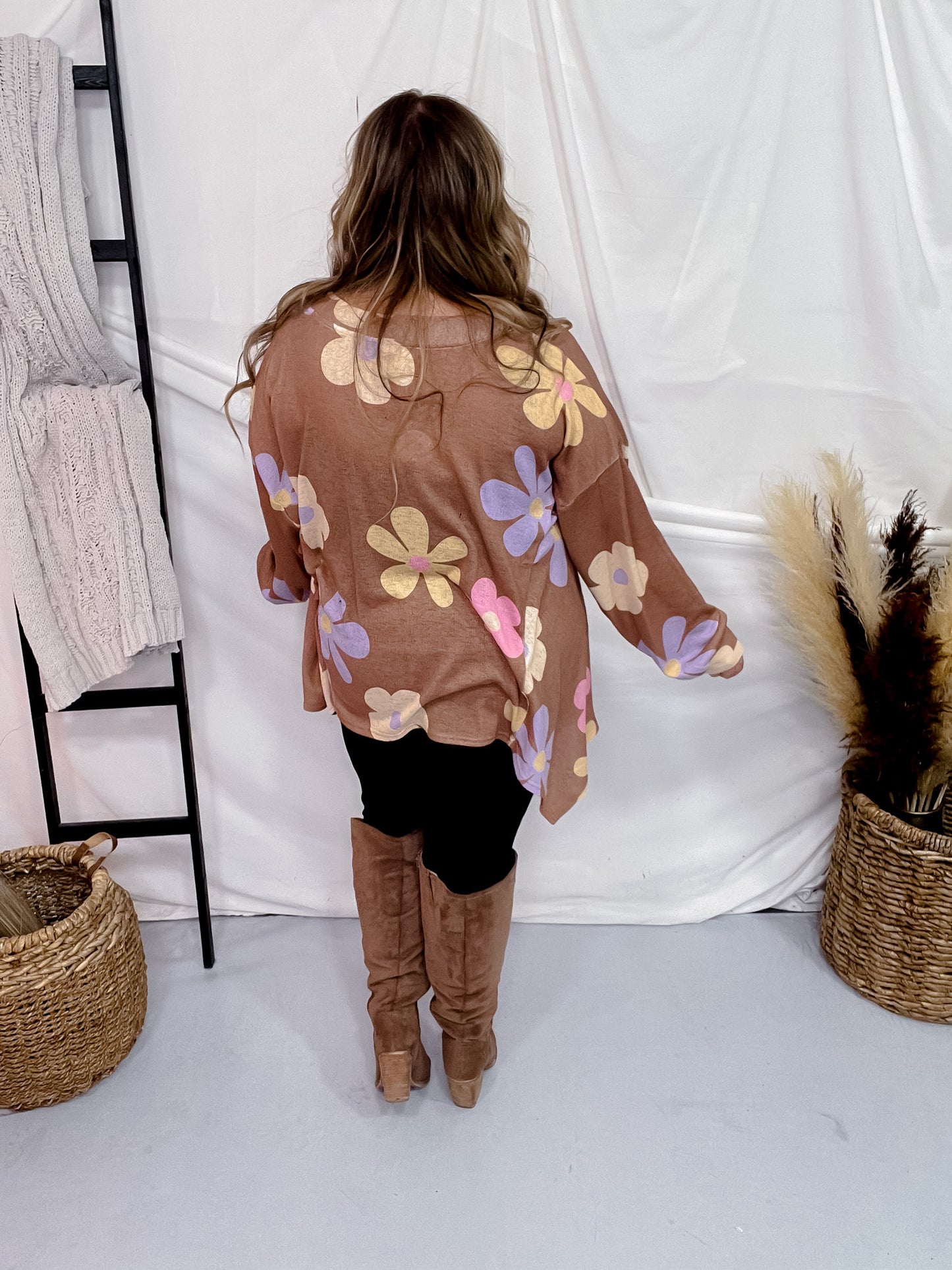 Flower Print Hacci Pullover Sweater