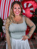 Hunter Green Pearl Covered Mesh Top