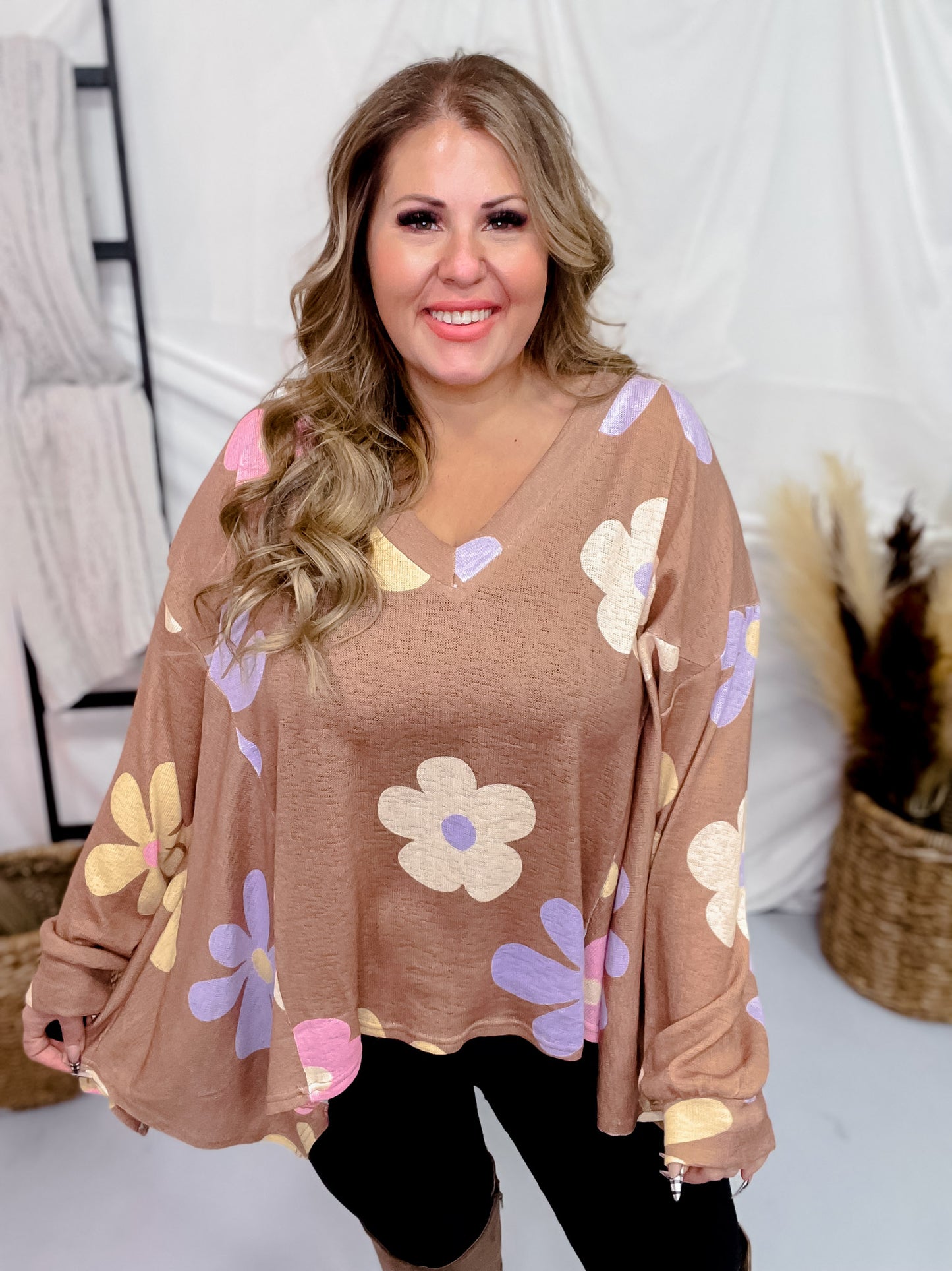 Flower Print Hacci Pullover Sweater