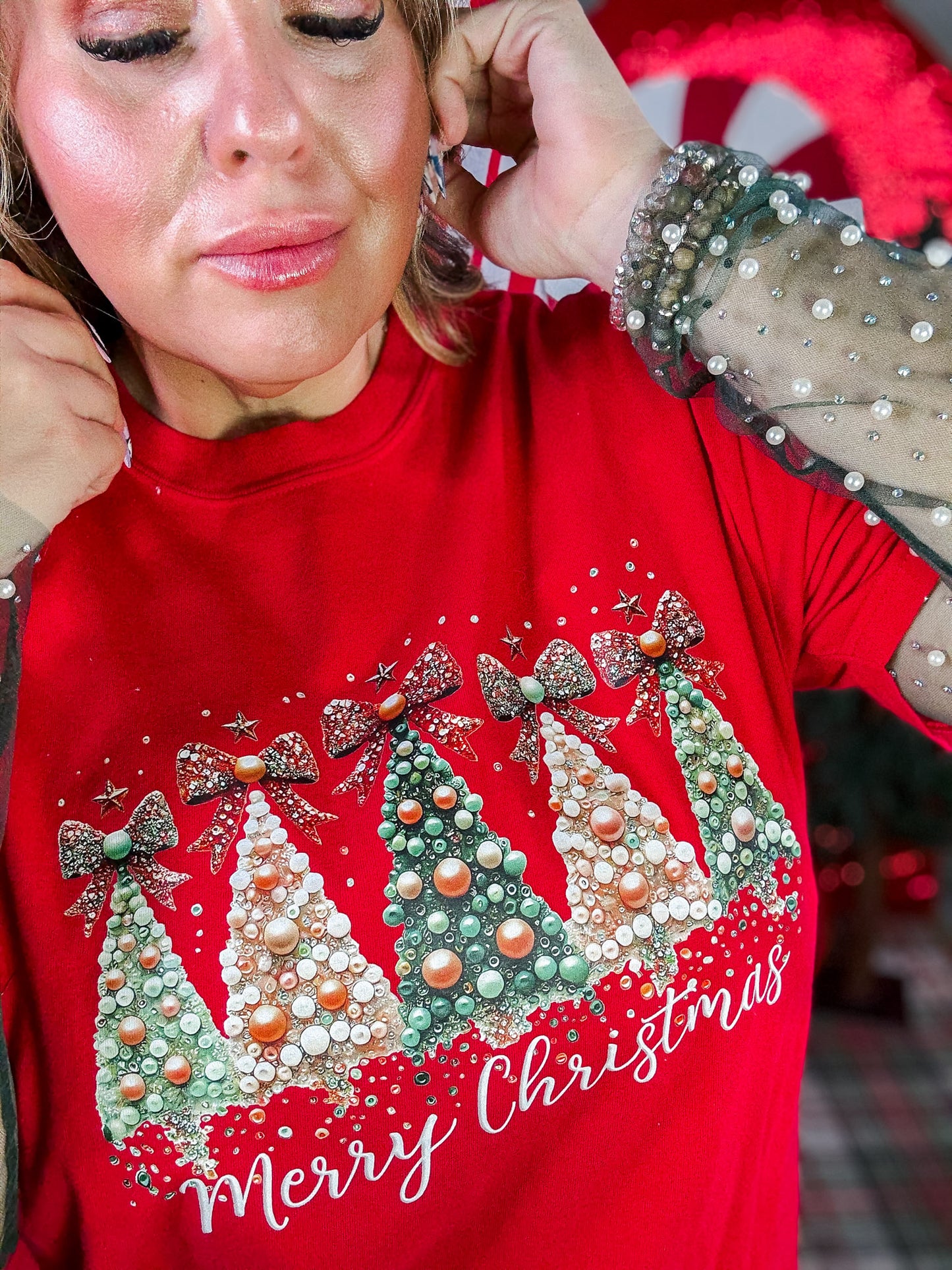 Faux Pearl Christmas Trees Graphic T-Shirt