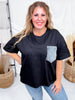 Crewneck Denim Pocket Black Tunic Top