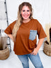 Crewneck Denim Pocket Brown Tunic Top