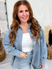 Denim Long Sleeve Button Up Top W/ Aztec Print Back