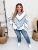 Long Sleeve Top With Chevron Lace Panels & Scalloped Eyelet Details