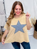 Khaki Short Sleeve Top with Denim Star Patch