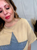 Khaki Short Sleeve Top with Denim Star Patch