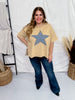 Khaki Short Sleeve Top with Denim Star Patch