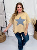 Khaki Short Sleeve Top with Denim Star Patch