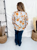 Blue Striped Floral Button Down Blouse With Shirred Front