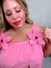 Pink Poplin 3D Flower Strapless Top