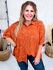 Short Sleeve Rust Colored Floral Textured Blouse