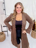 Brown Knit Open Front Cardigan with Flared Cuff Sleeves