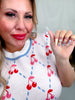 Cherry Argyle Patterned Short Sleeve Sweater