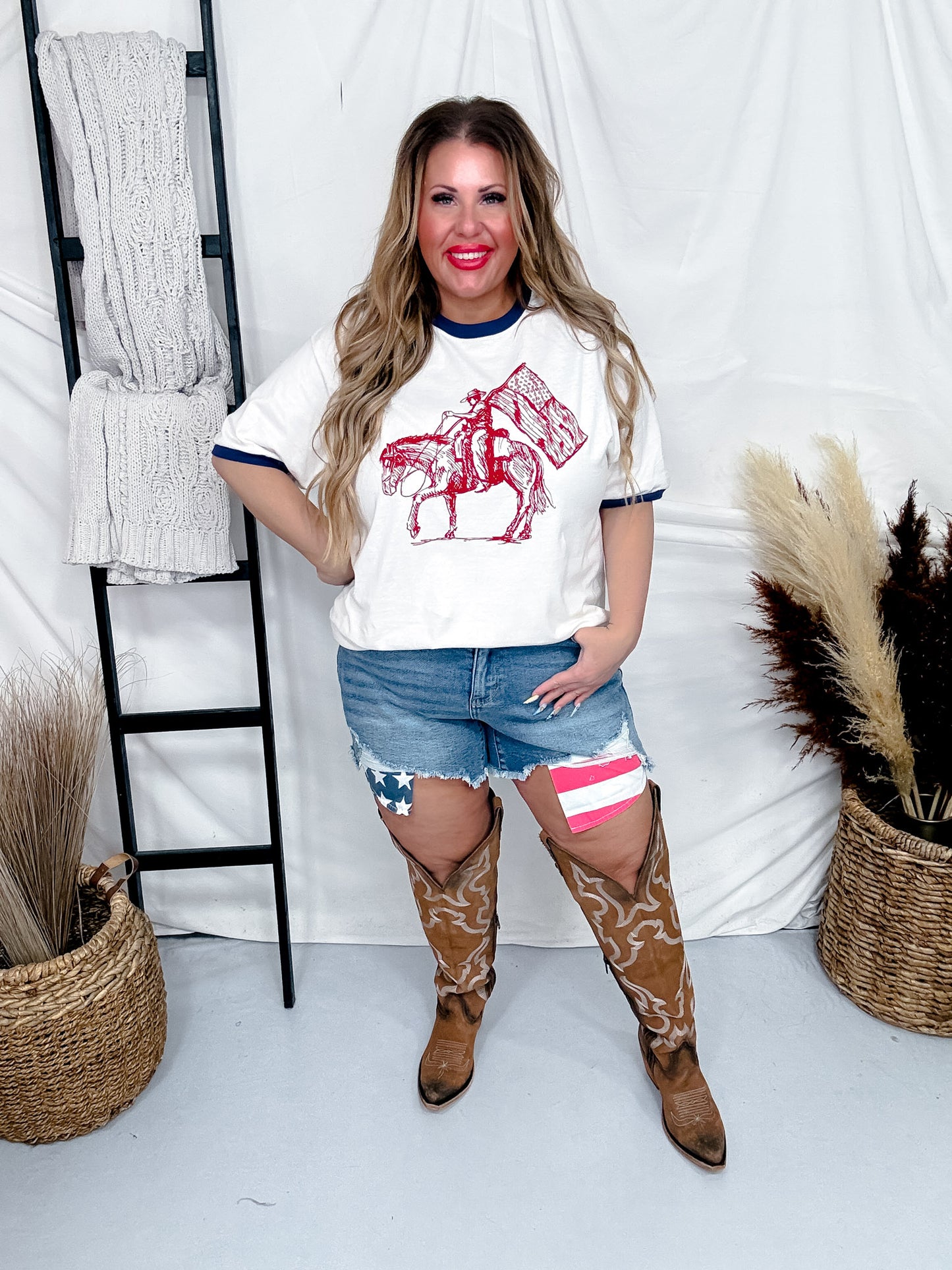Scribble Cowboy Graphic Tee with Navy Borders