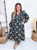 Teal V-Neck Maxi Dress With Antique Floral Pattern