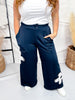 Ink Blue Floral Patchwork French Terry Pants