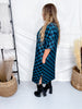 Teal And Black Checkerboard Ribbed Midi Dress