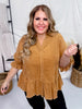 Ruffle Sleeve Corduroy Top in Camel Brown