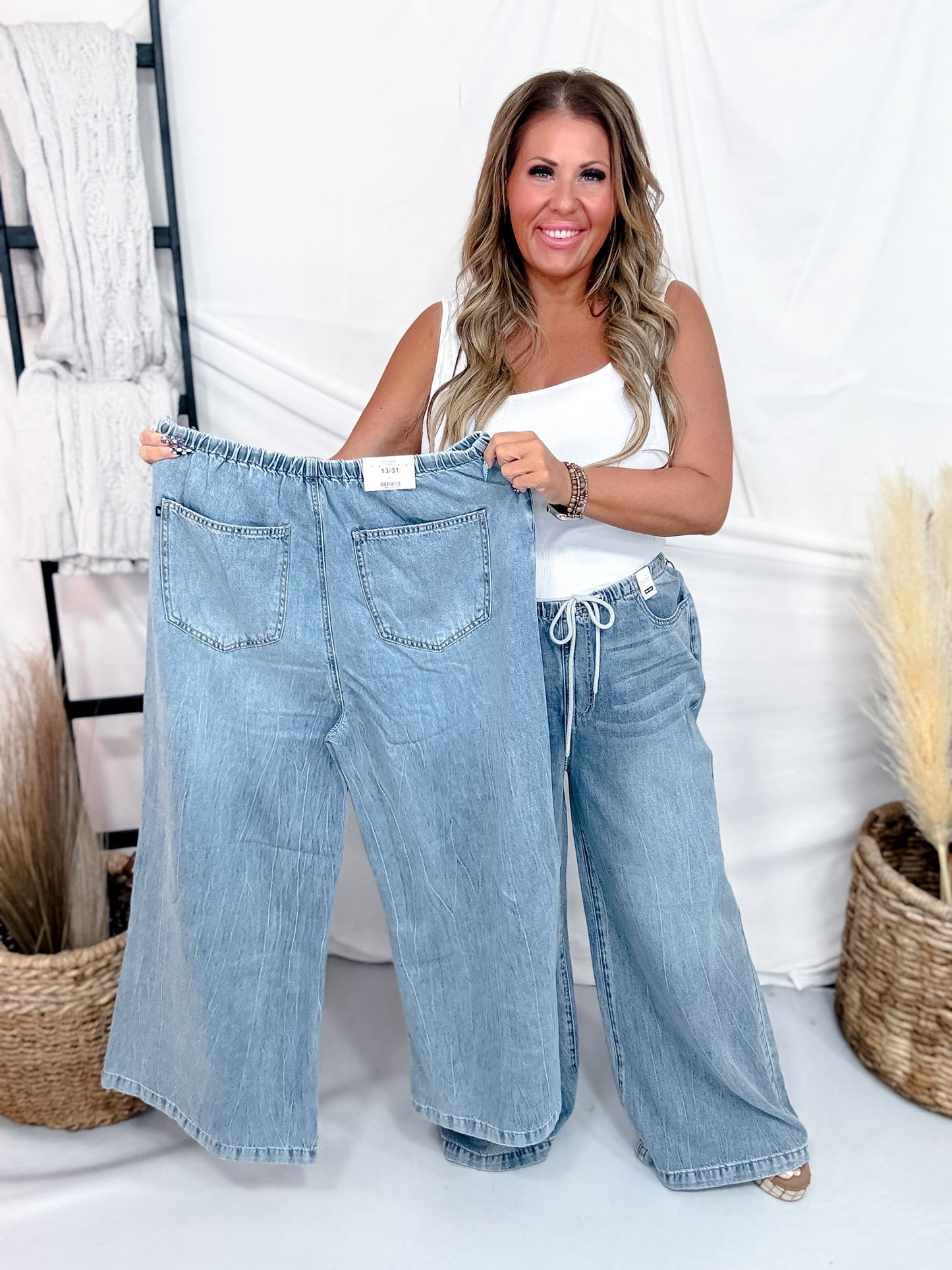 Judy Blue High-Waist Palazzo Featherweight Jeans W/ Drawstring
