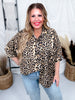 Leopard Print Oversized Short Sleeve Button Down Top