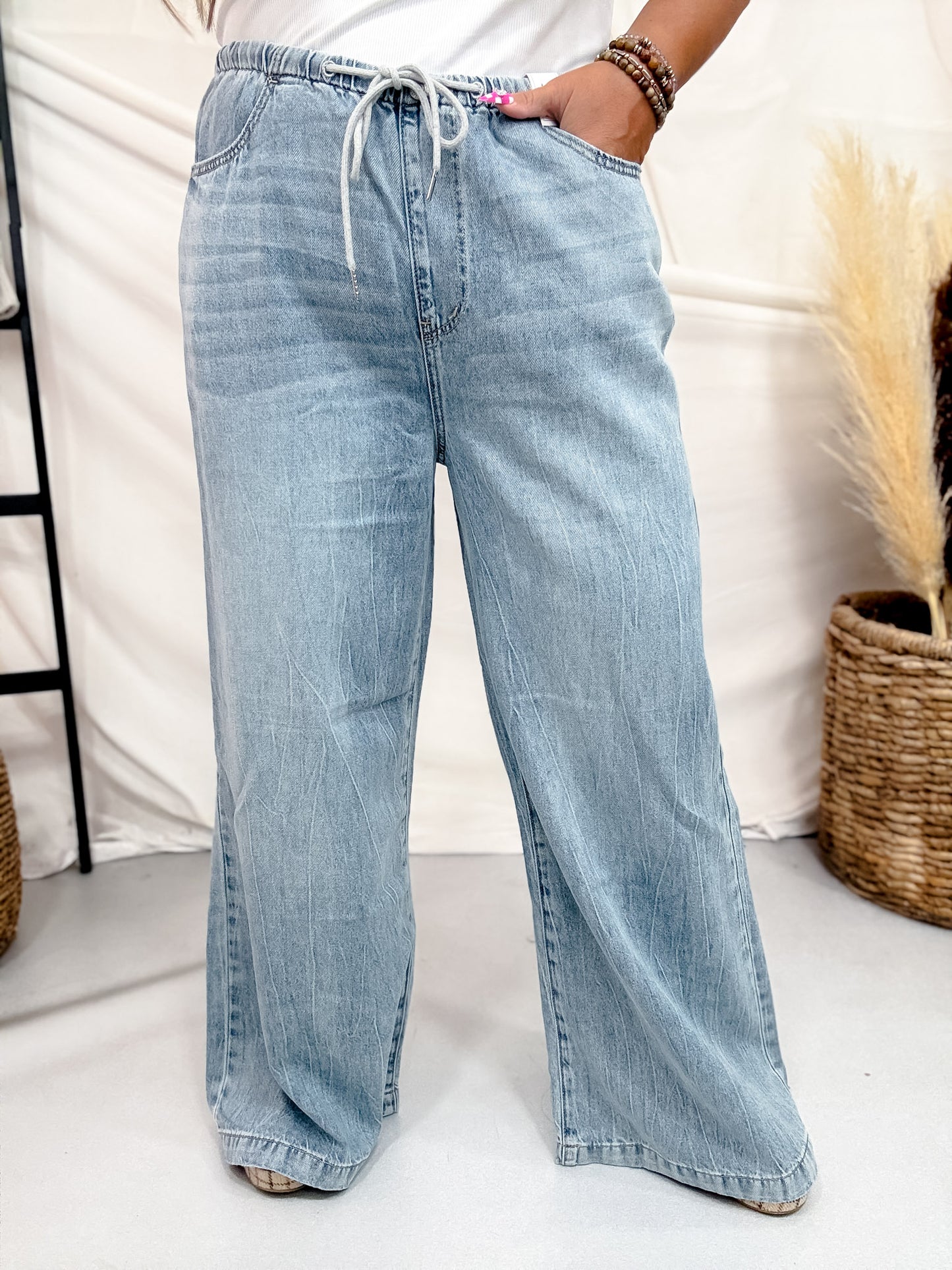 Judy Blue High-Waist Palazzo Featherweight Jeans W/ Drawstring