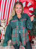 Mixed Plaid And Corduroy Shacket With Frayed Hems