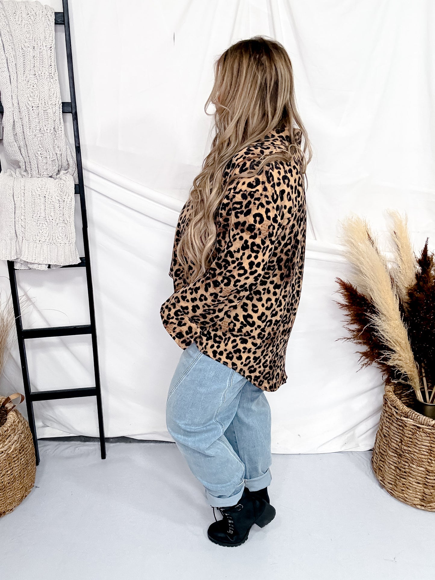 Long Sleeve Leopard Print Button Up Top