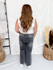 Flower Patch Black Washed Denim Wide Leg Pants