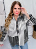 Black & White Contrasting Striped Button Down Top