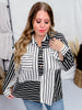 Black & White Contrasting Striped Button Down Top