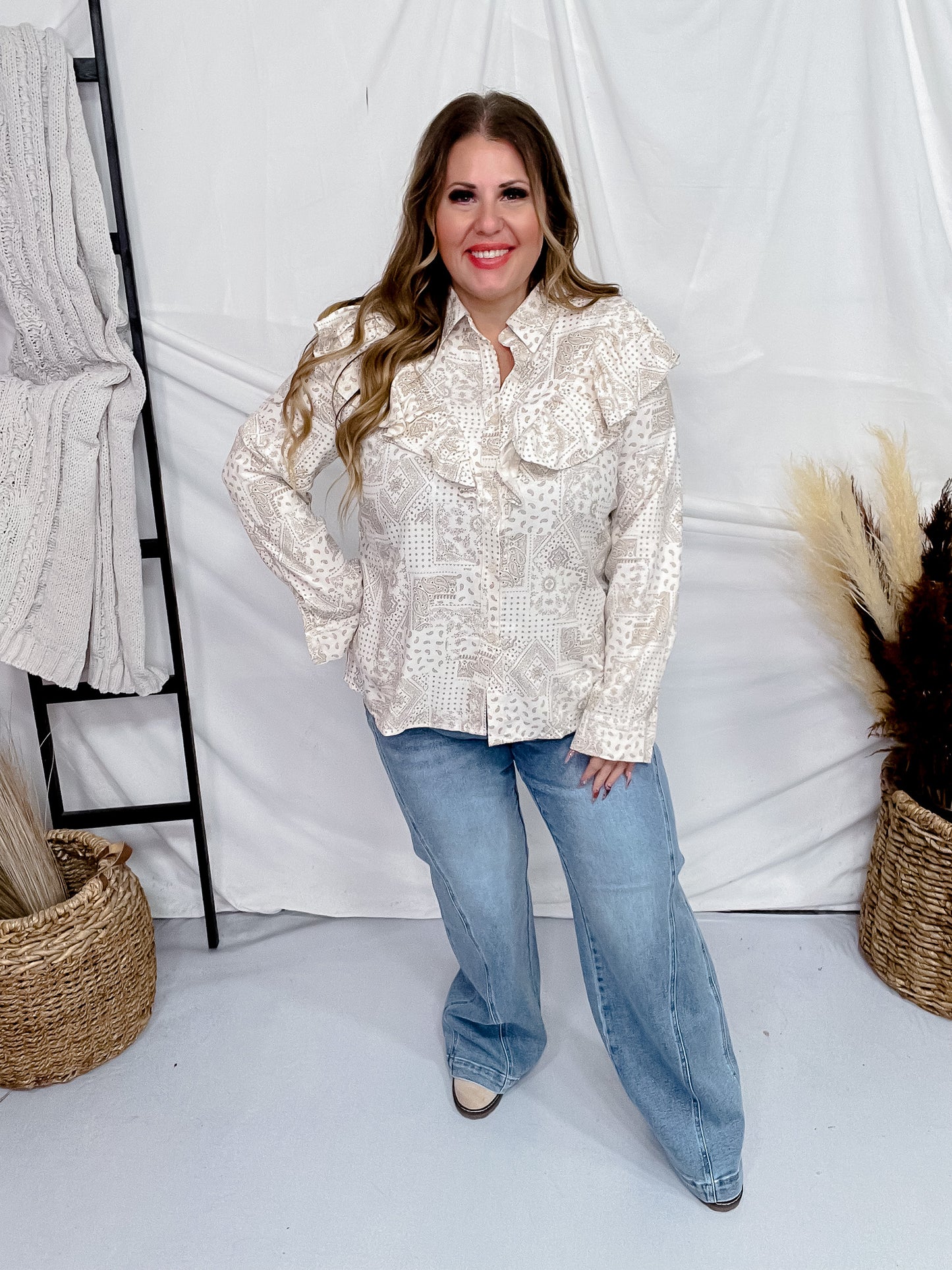 Bandana Print Ruffled Blouse