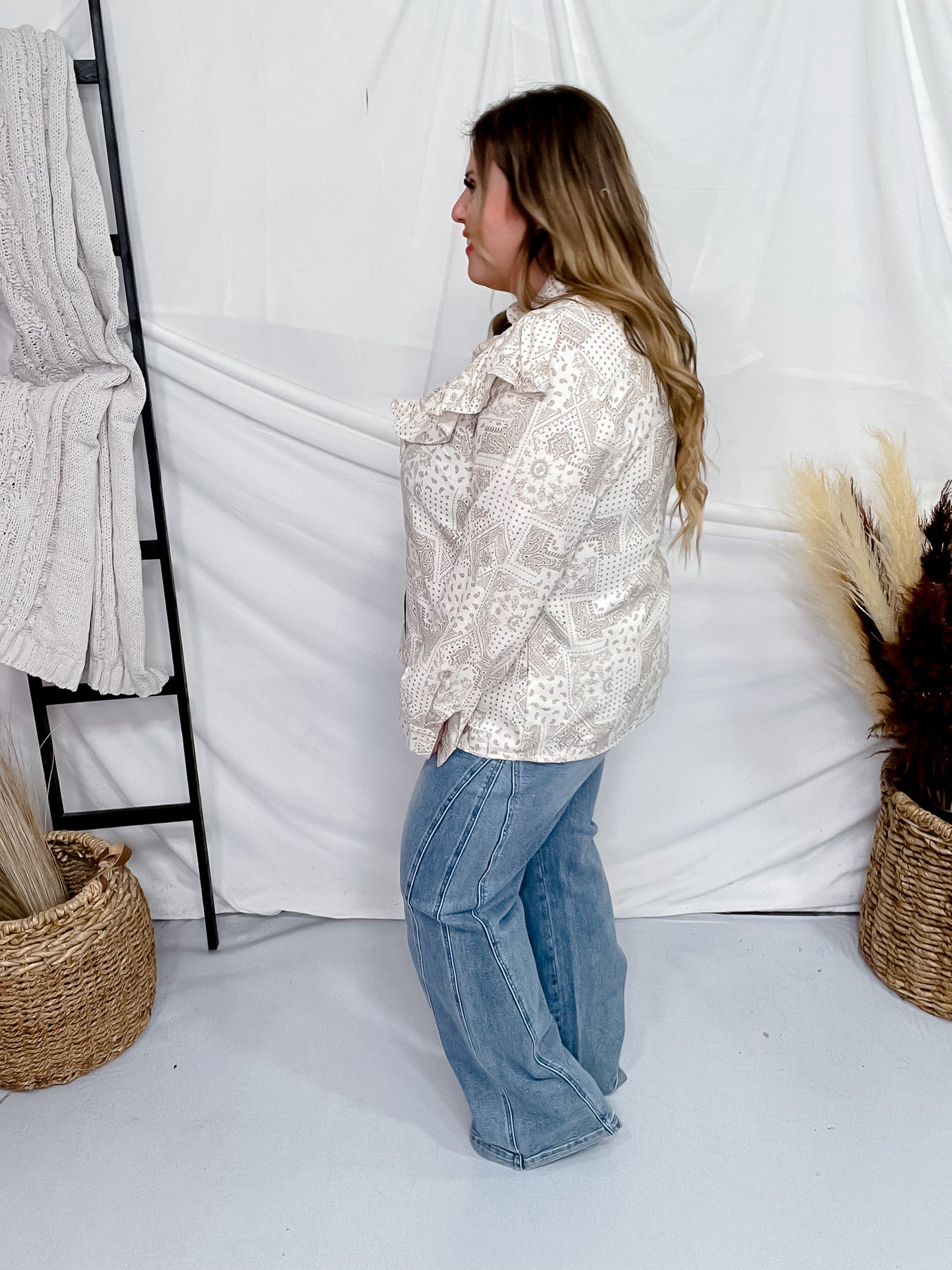 Bandana Print Ruffled Blouse