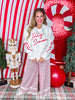 Red Washed Stripe Ruffle Lace Cropped Pants