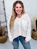 Mixed Fabric Floral Long Sleeve V-Neck Top