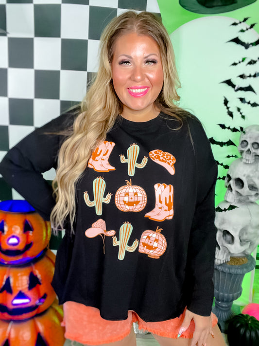 Disco Cowboy Pumpkin Graphic Top