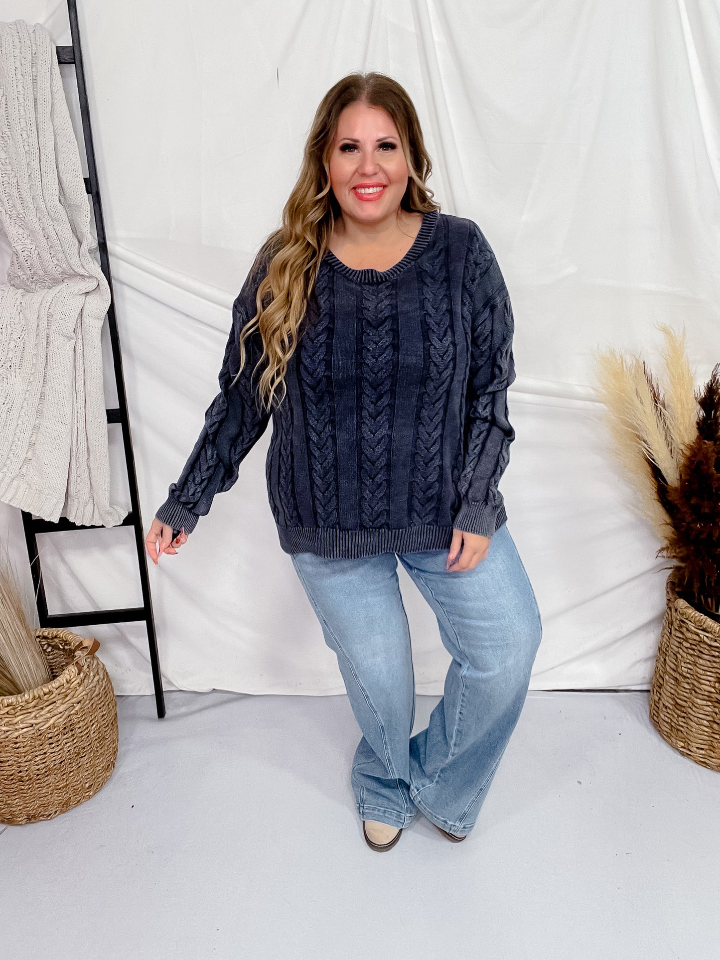 Navy Cable Knit Sweater