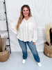 Mixed Fabric Floral Long Sleeve V-Neck Top