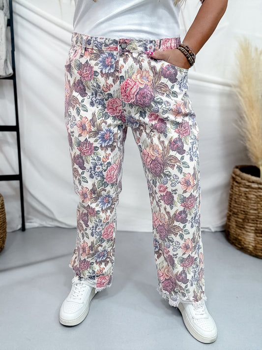 Vintage Floral Mid Rise Cropped Jeans