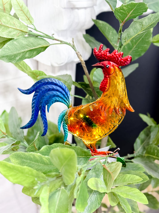 Metal and Glass Rooster Solar Lantern