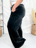 Soft Ribbed Thermal Wide Leg Black Pants