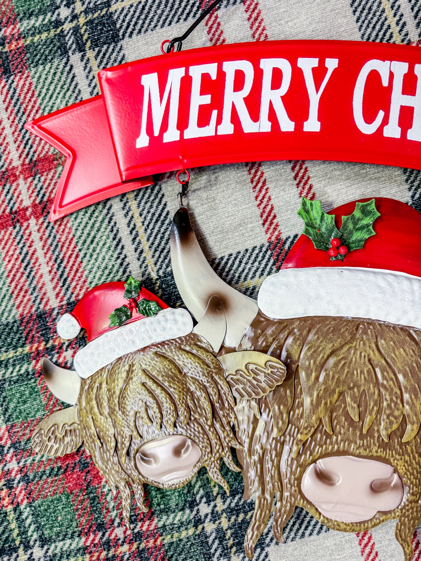Metal Christmas Hanging Highland Cows Sign