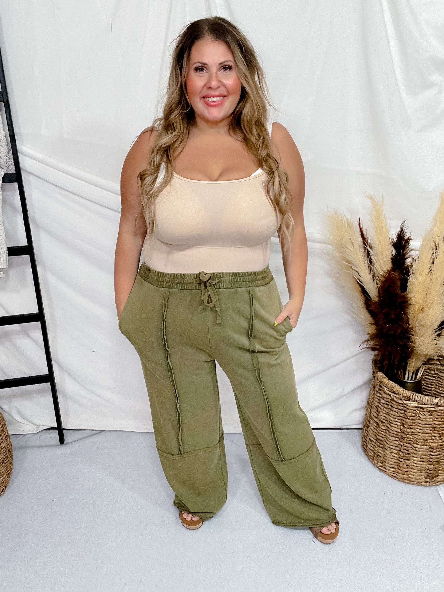 Olive Acid Washed French Terry Sweatpants