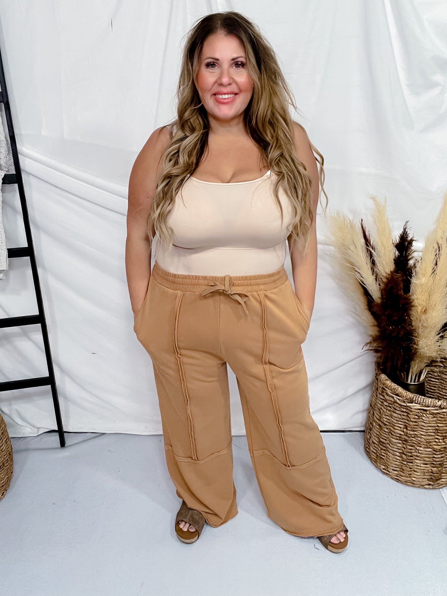 Camel Colored Acid Washed French Terry Sweatpants