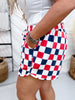 Navy & Red Drawstring Checkered Shorts