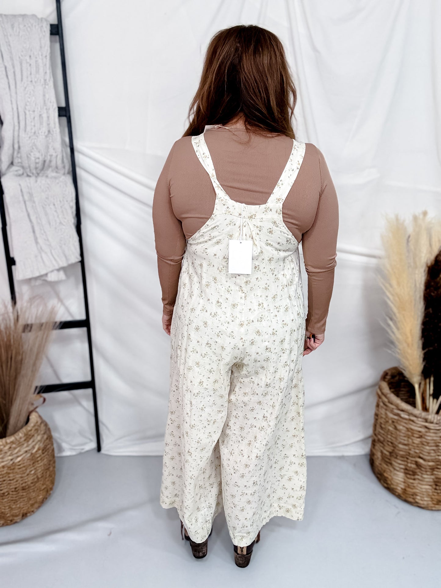 Printed Floral Overalls W/ Front Bib Pocket
