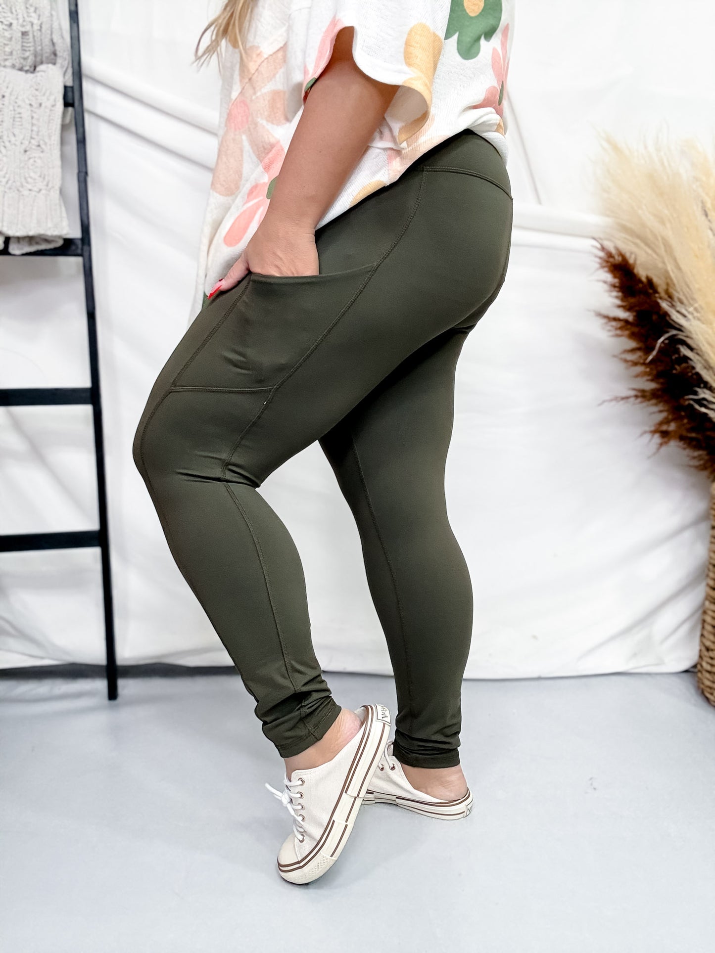 Olive Green Butter Soft Leggings with Pockets