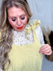 Checkered Yellow Jaquard Jumpsuit with Bow Sleeves
