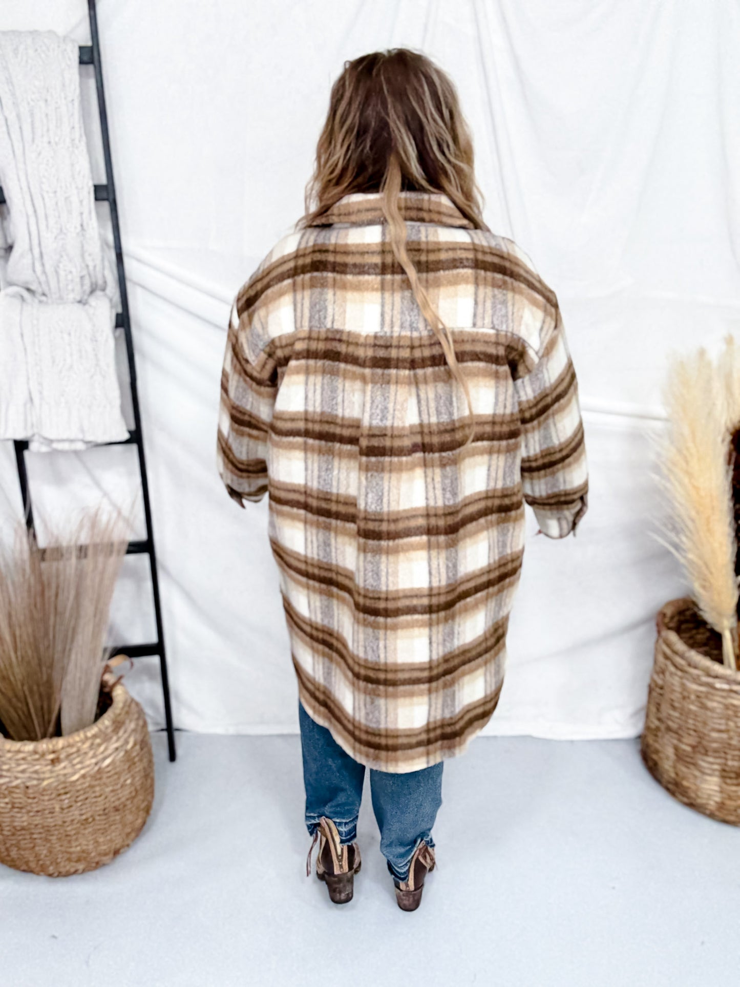 Long Sleeve Button Down Checkered Shacket