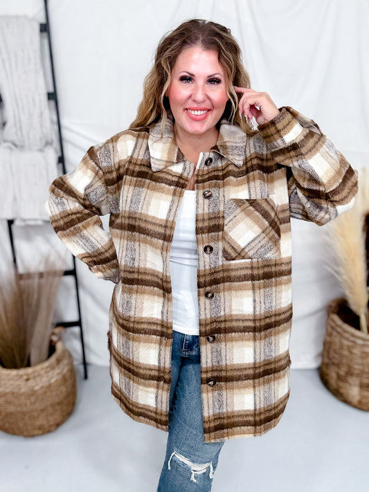 Long Sleeve Button Down Checkered Shacket