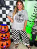 Black & White Checkered Barrel Leg Pants